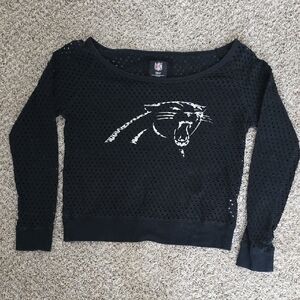 NFL Carolina Panthers Off Shoulder Black Mesh Pullover Sweatshirt Sz Med